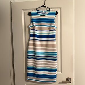 Calvin Klein Blue and Tan Striped Mini Dress